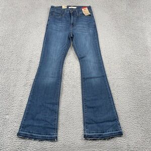 Levi's 726 Jeans Womens 29 Blue Flare High Rise Stellar Stretch Raw Hem Denim
